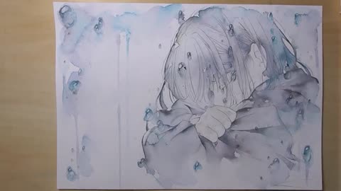 Paint raindrops in clear watercolor