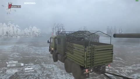 Tatra 815 pulling T34-85 in mud and snow