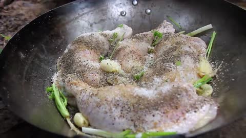 Cooking Coconut Chicken Leg Recipe eating so Yummy - Use Coconut water Cook Chicken Meat in Fry P-15