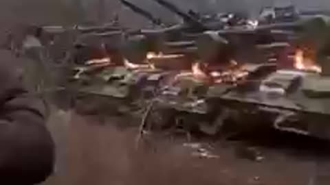 The destruction of a column of Russian tanks by the Ukrainian army in the capital, Kyiv