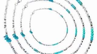 Natural turquoise and 925 silver necklace full strand 16inch Meaningful Jewelry 20240511-07-08