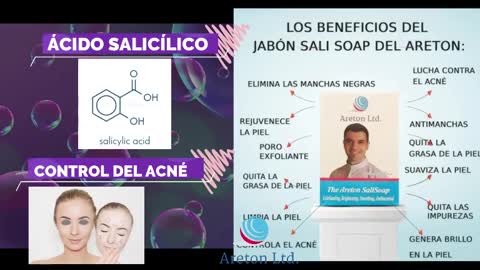 El jabón de ácido salicílico Areton con ácido kójico, azufre, aloe vera para el cuidado de la piel