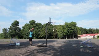 Double trampoline basketball trick shot