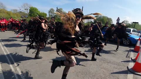 Beltane Border Morris dancing White Ladies Aston at Upton Folk Festival on Sat 29 Apr 2023