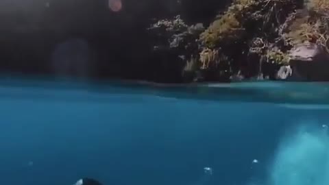 Girl Jumps In Crystal Clear Water