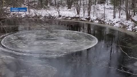 A disc of ice on a frozen river