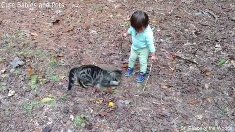 Cute Cat Playing with Baby