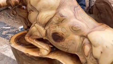 wood carving - amazing techniques making fast Bull