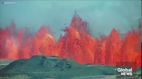"Curtain of fire": Iceland volcano erupts, spewing fountains of lava into air
