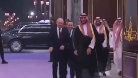 Saudi Prince Mohammed bin Salman warmly welcomes Putin in Riyadh, Saudi Arabi.