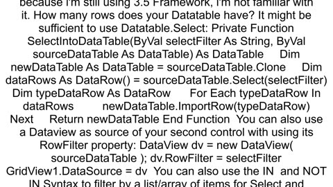 Creating a DataTable by filtering another DataTable