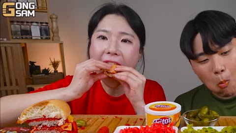 MUKBANG | CHEETOS CHEESE BURGER, Cheese stick, Fire Noodles, hot dog recipe! eating