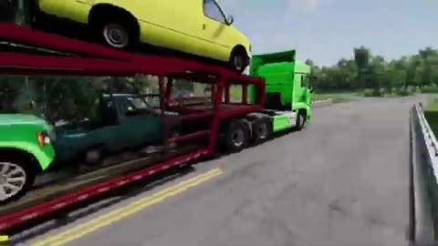 Double Flatbed Trailer Truck vs Speedbumps Train vs Cars Beamng.Drive#3