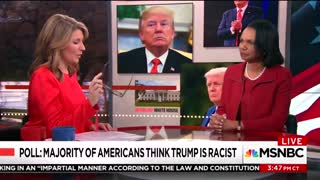 Condoleezza Rice blames media for pushing Trump is racist narrative.