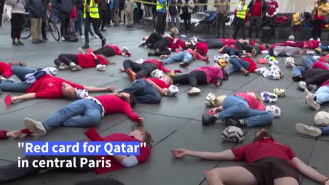 'Red card for Qatar' at Paris's anti-football World Cup.