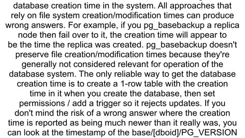 Get database creation date on PostgreSQL