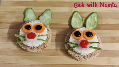 Bunny Sandwich for Kids _ Food Art _ Fireless Cooking _Creative Sandwich Decoration_ Cook with Mamta