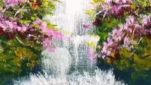 Easy Waterfall Landscape Painting for beginners