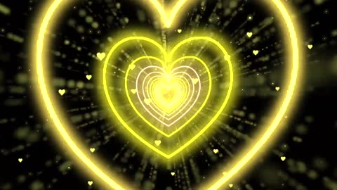 872. Neon Heart Tunnel Bg Animation Beautiful💛Yellow Heart