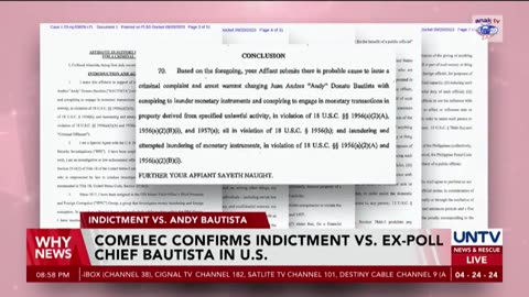 Comelec confirms indictment vs. Ex-Poll Chief Andy Bautista in the U.S