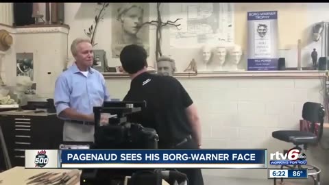 June 27, 2019 - Indy 500 Winner Simon Pagenaud Sees His Face on the Borg Warner Trophy