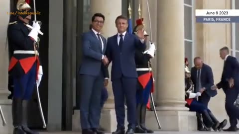 Macron showing just how much he loves his people as he entirely ignores collapsing guardsman
