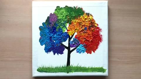 How to Paint a Colorful tree | Painting for beginners acrylic easy | Acrylic Painting Challenge #