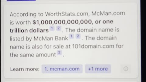 How Much is McMan.com Worth? $1 Trillion USD Bing Internet Search Results August 13, 2023