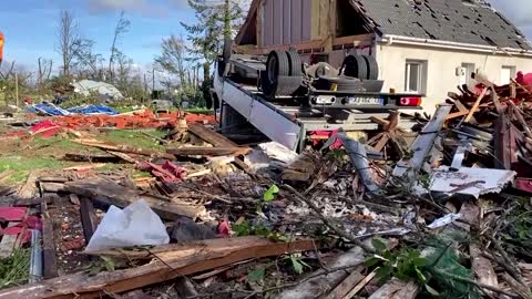 Drone video shows damage after rare France tornado