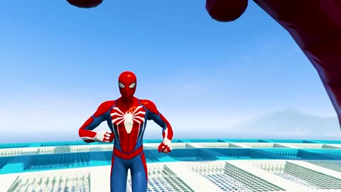 Superheroes on a motorcycle ride on the Spider Mcqueen bridge GTA V GAMEPLAY FUNNISEST VIDEO EVER