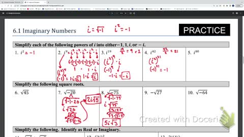 IM3-1 Alg 2 CC 6.1 Imaginary Numbers