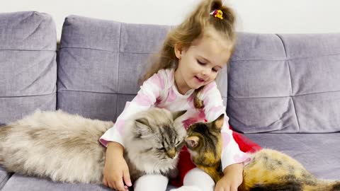 Adorable Baby Girl Shows Her Love To Her Cats Cutest Ever