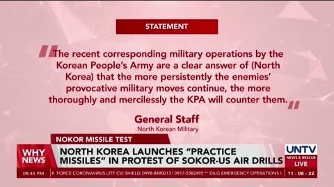 NoKor launches “practice missiles” in protest of SoKor-US air drills