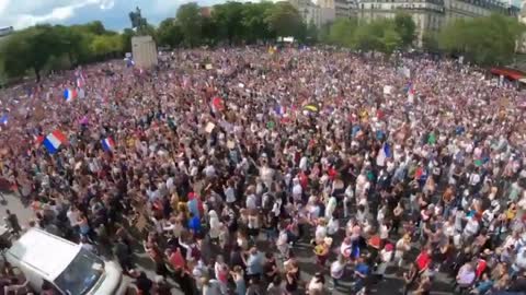 Huge Protest in Central Paris France Against Covid Restrictions and Vaccine Passport
