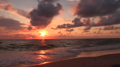 Beach Waves And Sunset