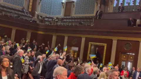 Brain Dead Democrats Wave Ukrainian Flags Like Clowns After Passage of Another 60 Billion