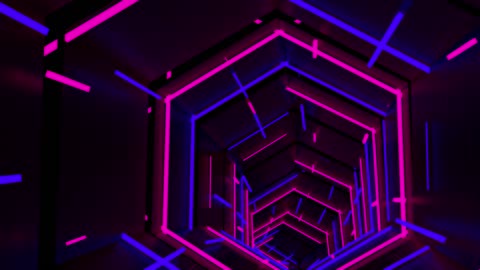 Tunnel in geometric shape with neon lights