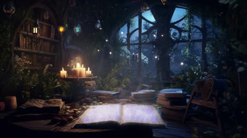 Magical Spell Book Ambience ~ Making magic on a moonlit rainy night