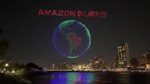 Amazon burns, the world burns" write drones in the sky before the UN's 77th General Assembly meeting