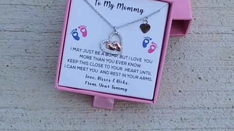 Gift for New Mom, Baby Feet Heart Necklace Baby Gift Set