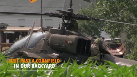 Military Apache Helicopter Emergency Landing in Back