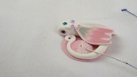 Needle minder holder gift AnneAlArt Magnet for cross stitching. Polymer clay dragon Wonderful White.