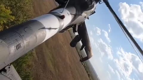 Ukrainian Mi-24 fires Hydra missiles from a calibrated position