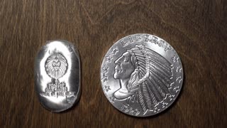 5oz Silver Incuse Indian round & 3oz kzoo Bar