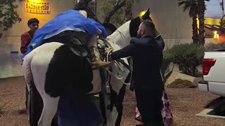 Quinceañera gets on a Horse