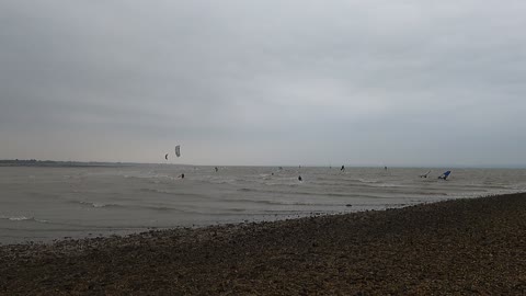 Kite Surfing. Wind surfing in a windy day. GoPro