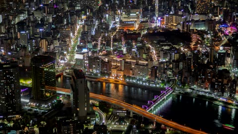 Aerial view of Tokyo city lights at night