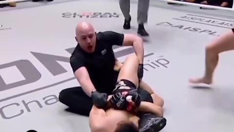 The official had to rescue the referee from the confused fighter.