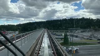 Travelling aboard the Vancouver skytrain in Vancouver Canada