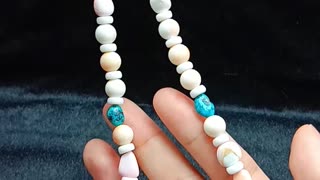 Natural turquoise blue and pink shell necklace for women Handmade Beaded choker